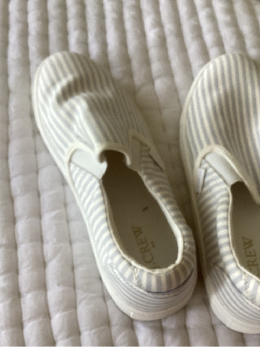 J. Crew ' Striped Slip-On Sneakers in Cream & Light Blue